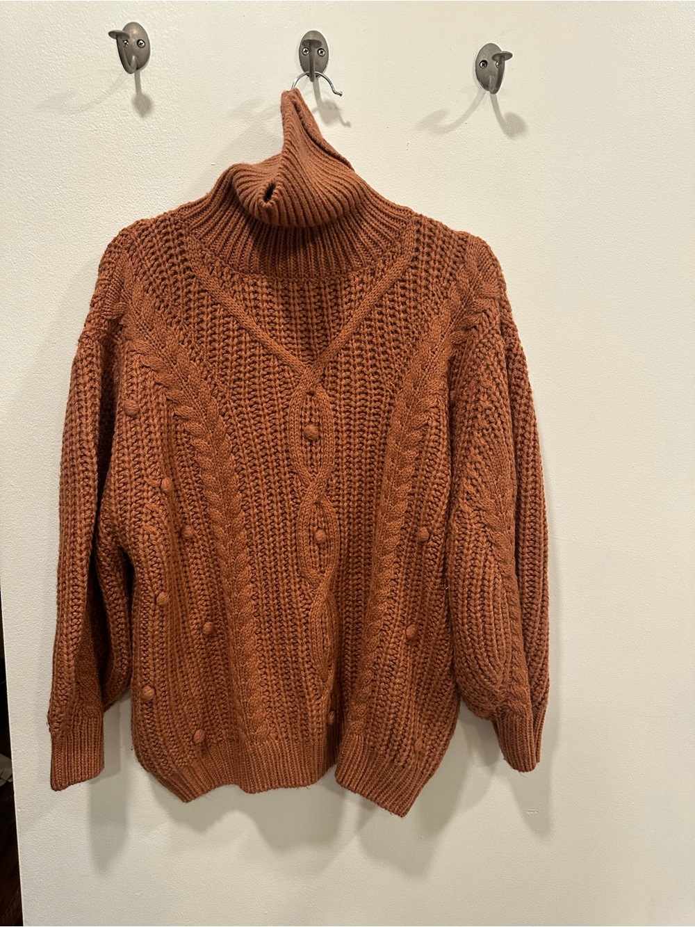 Wishlist Cable Knit Turtleneck Sweater - Rust Brown